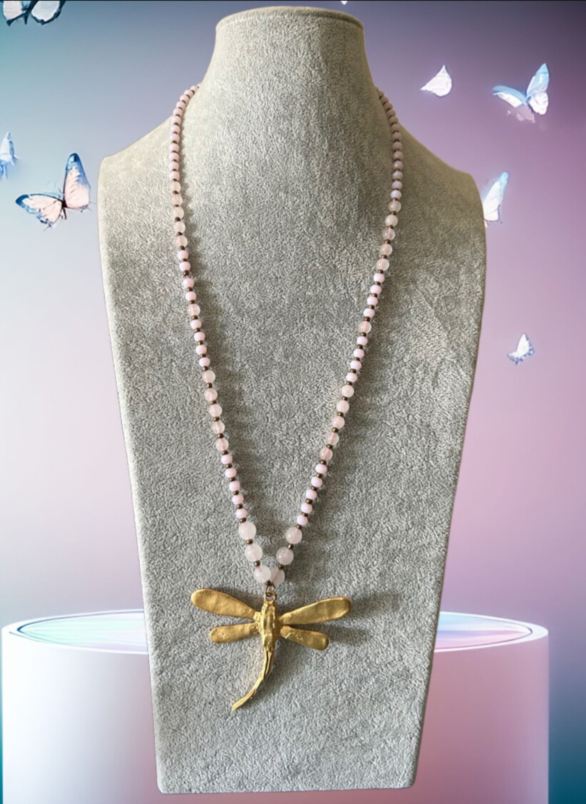 Collar Libélula Cuarzo Rosa - 2