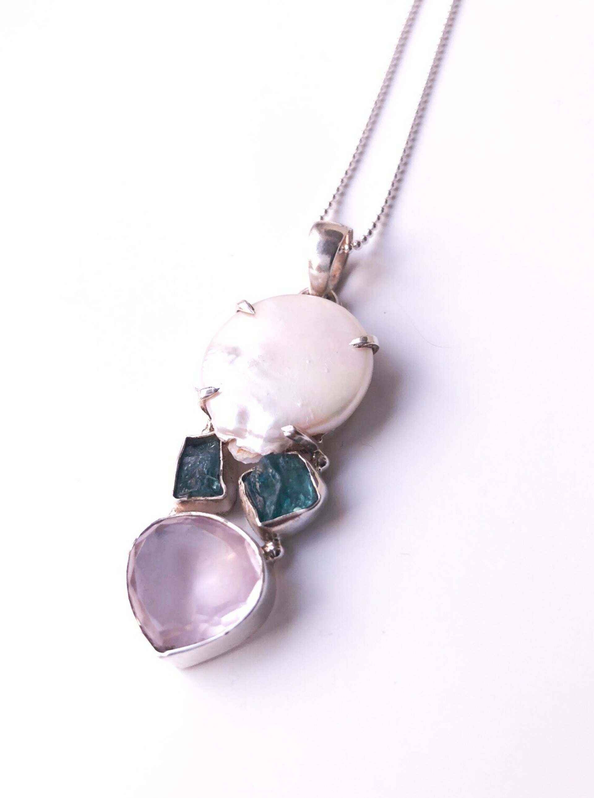 COLLAR COLGANTE PERLA PLATA Y CRISTAL - 2